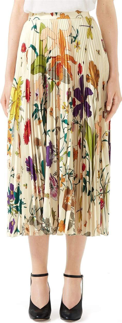 gothic floral print pleated silk twill midi skirt gucci